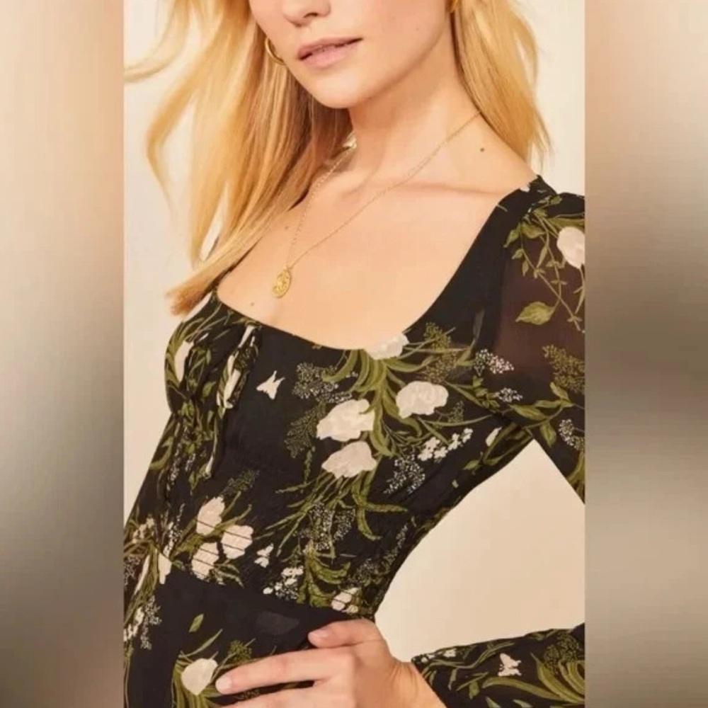 NEW Reformation Wilder Floral Long Sleeve Minidress Size 2 B729 - Picture 4 of 9